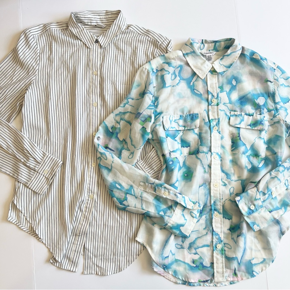 2 Calvin Klein Collared Shirts XS‎ Long Sleeve Button Down Work Blouses